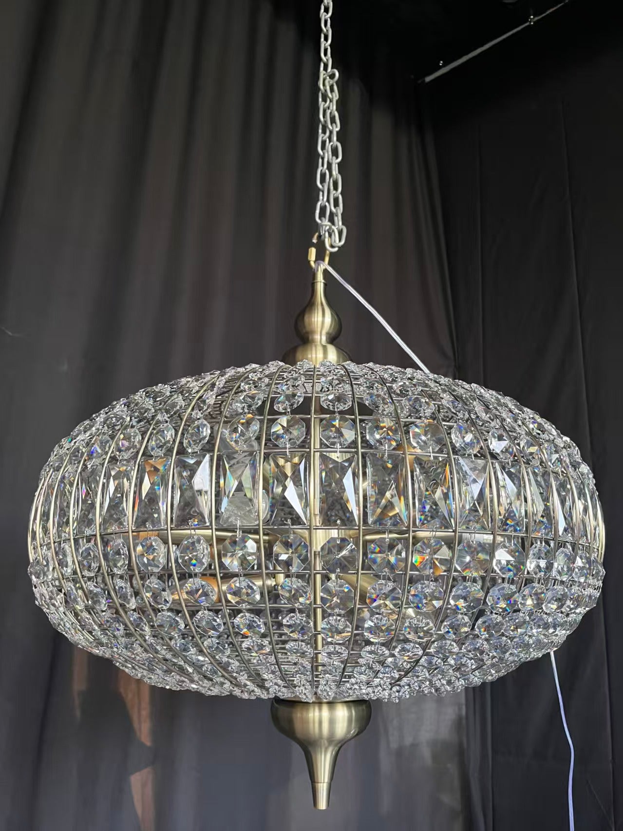 Rylight 3-Light French Empire Bead Crystal Chandelier in Antique Brass Finish
