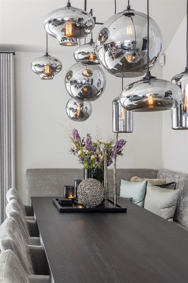 Rylight 6/8/10/12-lichts rookgrijs/amberkleurige glazen kroonluchter