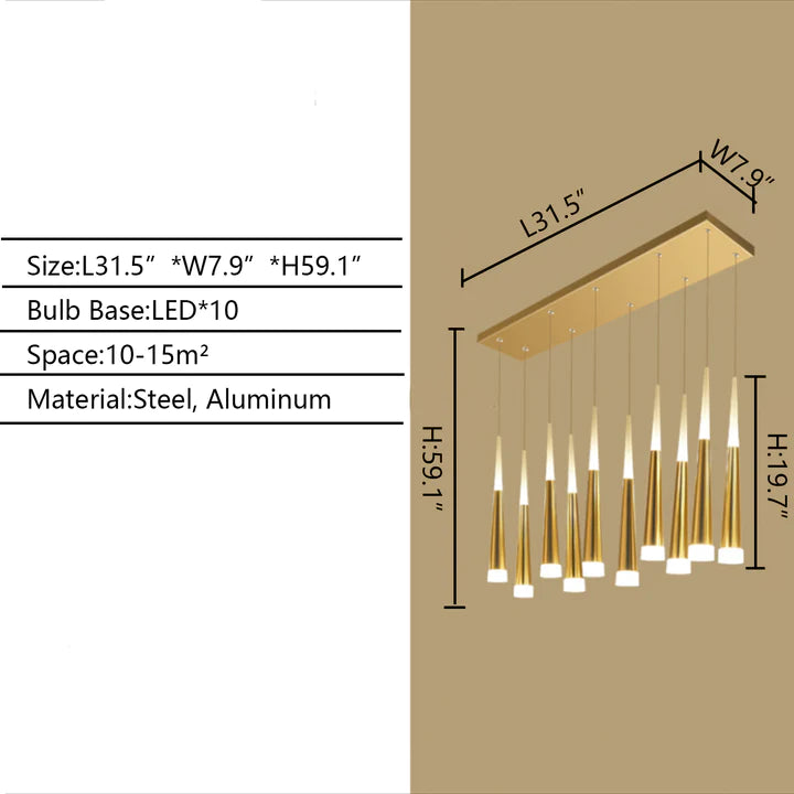 Rylight 10/12/16/18/20/24-Light Rectangular Pendant in Gold Finish