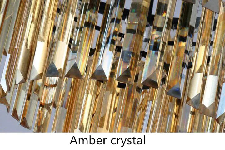 Rylight meerlaagse inbouw ronde grijs/amber/heldere kristallen kroonluchter