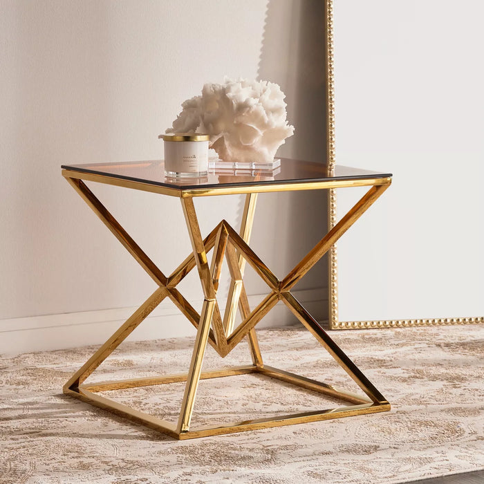 Rylight Luxury Geometric Glass Top Side Table