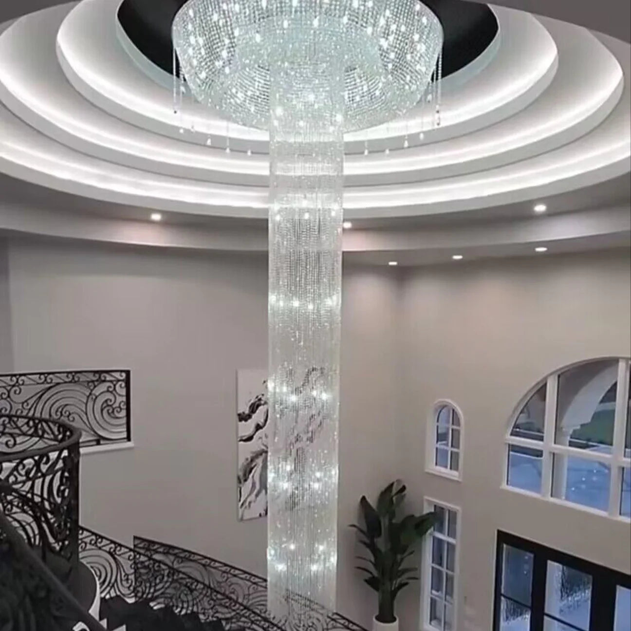 Rylight Extra Large Flush Mount Waterfall Crystal Chandelier