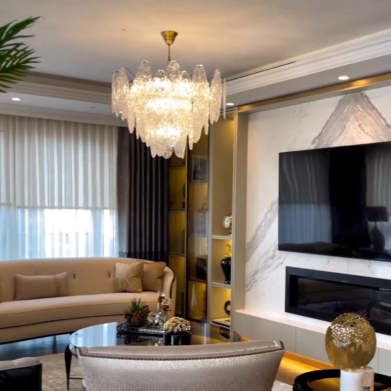 ثريا زجاجية مستديرة/مستطيلة مصنوعة يدويًا من رايلايت