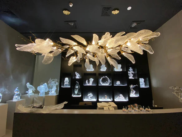 Rylight Flush Mount/Round/Linear Bionic Resin Leaves Chandelier