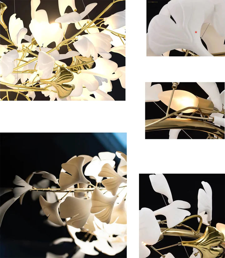 Rylight Oversized Creatieve Mode Ginkgo Bladeren Keramische Porseleinen Kroonluchter