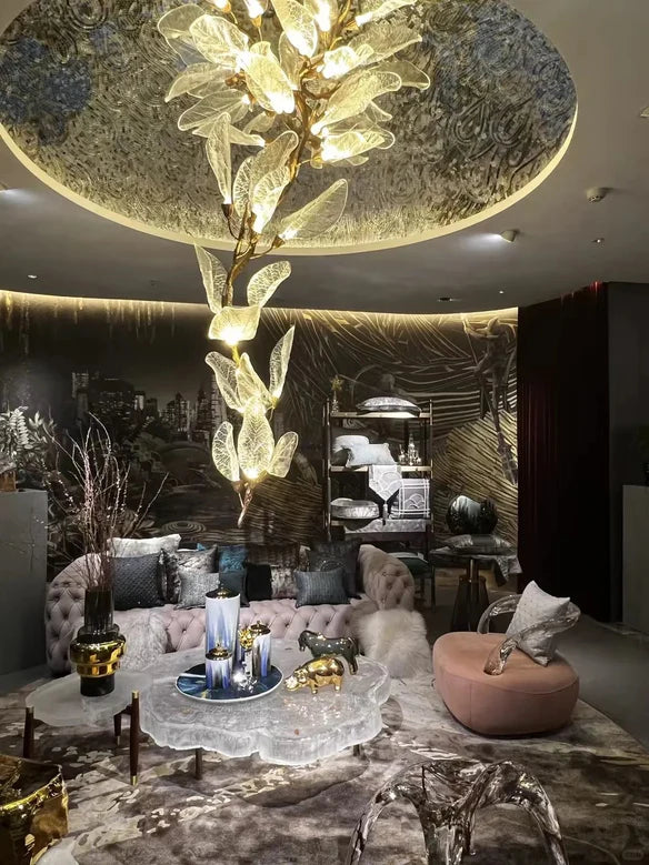 Rylight Flush Mount/Round/Linear Bionic Resin Leaves Chandelier