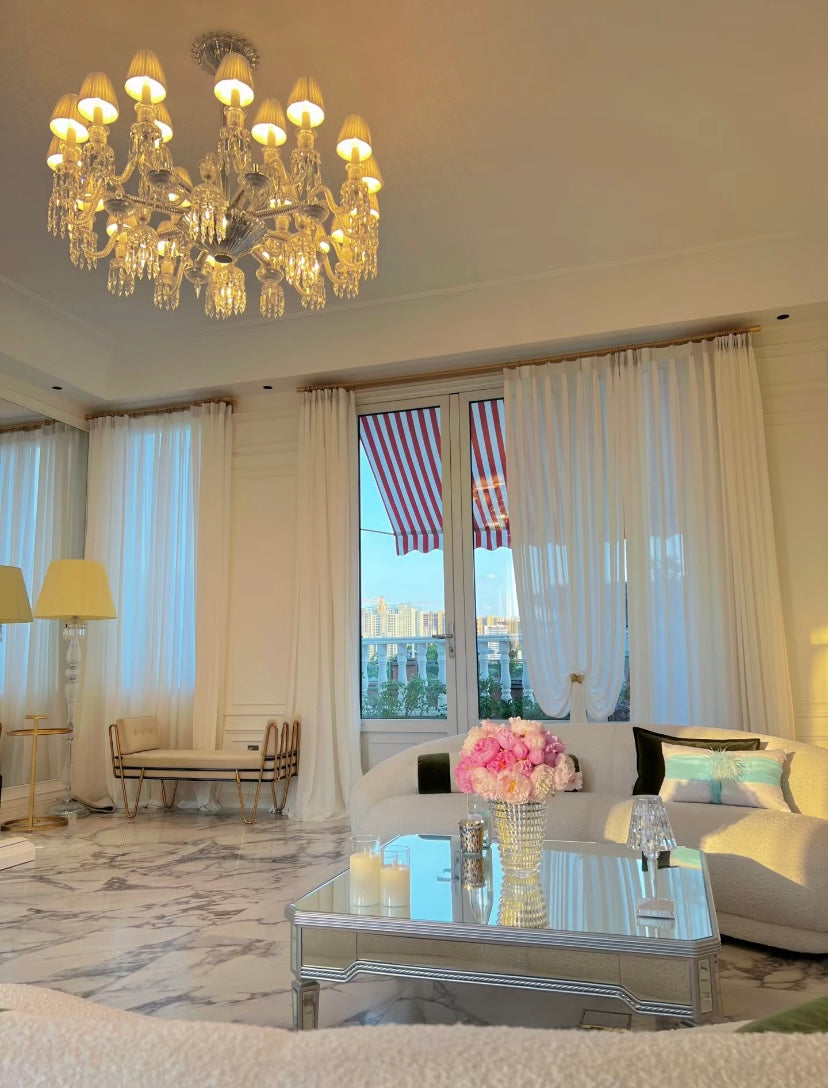 Elegante kristallen kroonluchter plafondlamp voor woonkamer eetkamer stoffen lampenkap