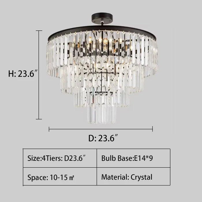 Rylight 4/5/7-Tier Round/Rectangle Crystal Dimmable Chandelier in Gold/Black Finish