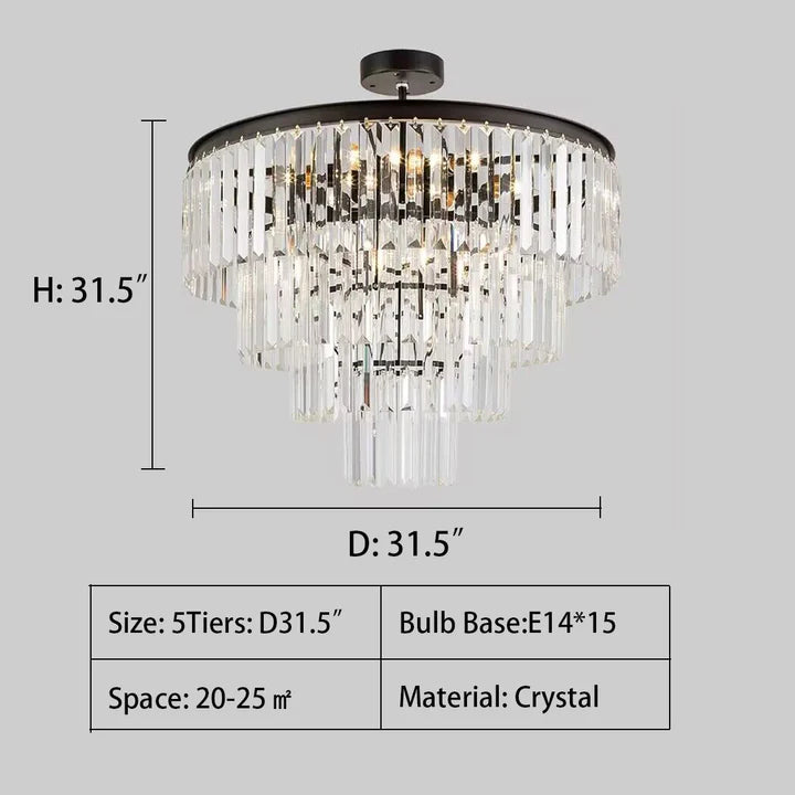 ثريا Rylight 4/5/7-Tier مستديرة/مستطيلة من الكريستال قابلة للتعتيم باللون الذهبي/الأسود