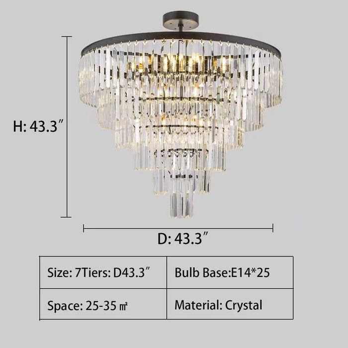 Rylight 4/5/7-Tier Round/Rectangle Crystal Dimmable Chandelier in Gold/Black Finish