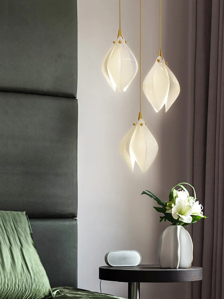 Rylight 3/9/18/32/36/70-Light Nordic Magnolia Flower Ceramics Pendant Long Chandelier
