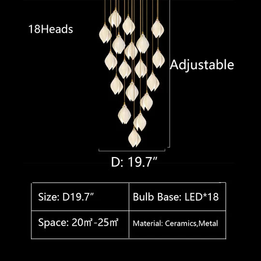 Rylight 3/9/18/32/36/70-Light Nordic Magnolia Flower Ceramics Pendant Long Chandelier