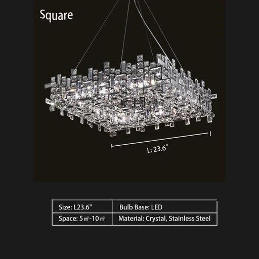 Rylight Linear/Square Irregular Crystal Pendant Chandelier