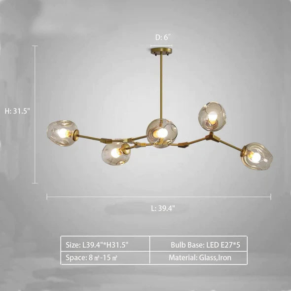 Rylight Simple Industrial Branch Glass Pendant Chandelier