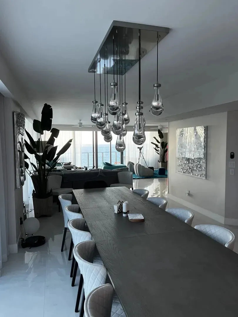 ثريا كريستالية حديثة على شكل قطرة مطر مع مظلة مستطيلة