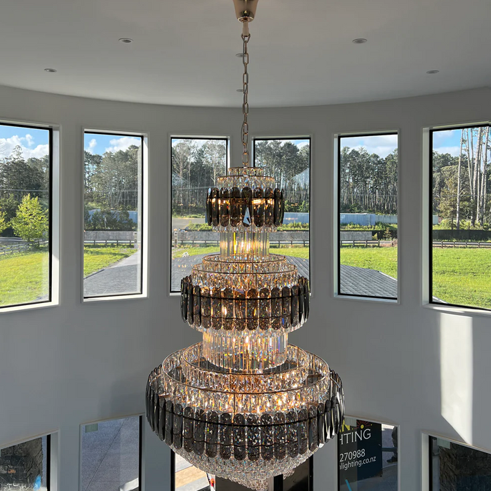 Rylight 3-Layer Tiered Smoky Gray&Clear Crystal Chandelier