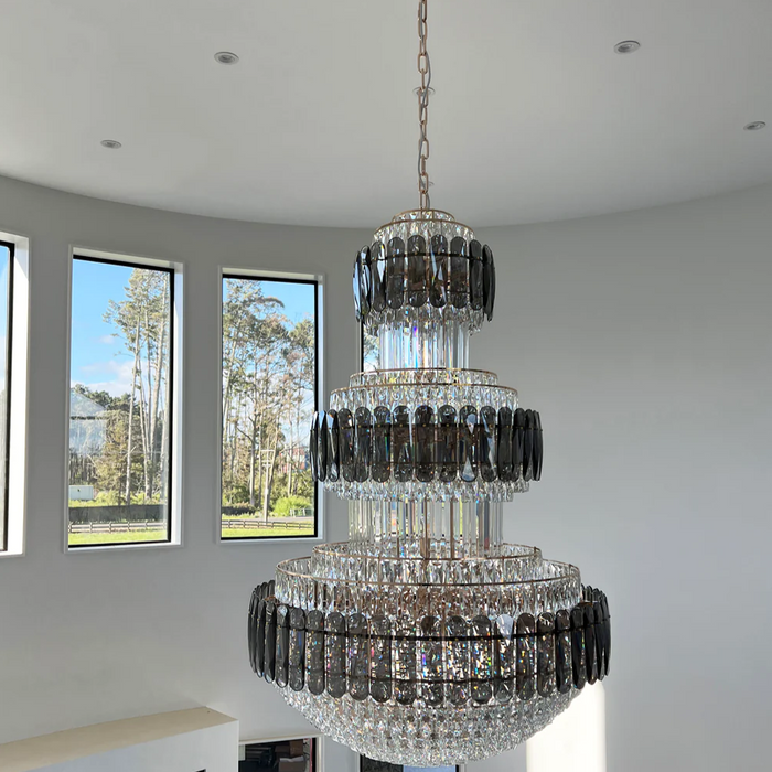 Rylight 3-Layer Tiered Smoky Gray&Clear Crystal Chandelier