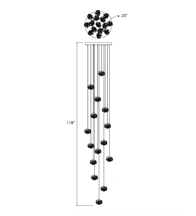 ثريا كريستالية عائمة فاخرة للسلالم/البهو