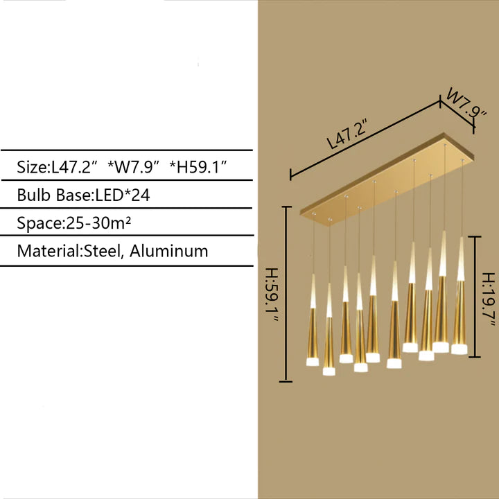 Rylight 10/12/16/18/20/24-Light Rectangular Pendant in Gold Finish