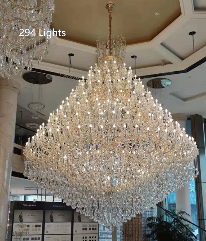 Rylight 24/40/50/66/105/138/186/294-Light Extra Large Traditional Luxury Multi-layers Candle Branch Decorative Crystal Chandelier