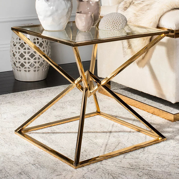 Rylight Luxury Geometric Glass Top Side Table