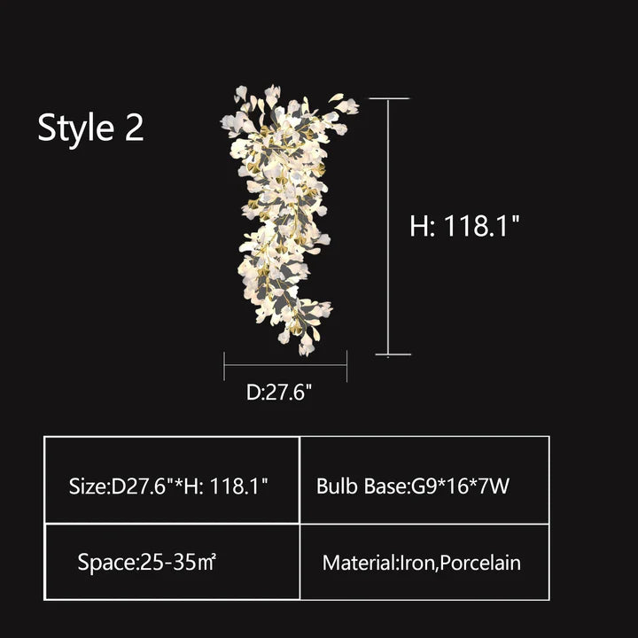 Rylight Oversized Creatieve Mode Ginkgo Bladeren Keramische Porseleinen Kroonluchter