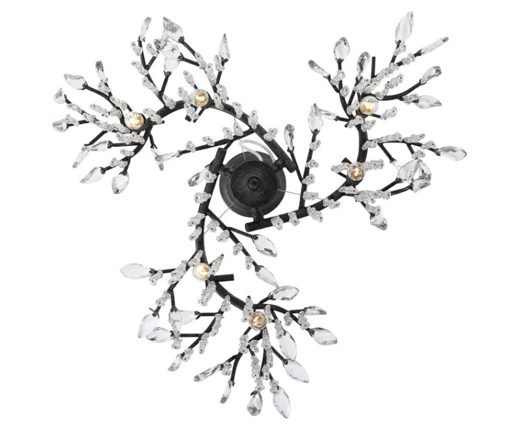 Rylight 6/18-lichts brons/zwarte takkroonluchter met kristallen druppels