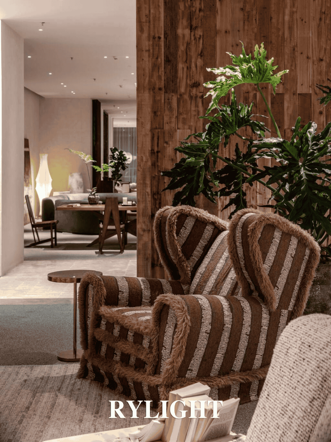 Rylight Vintage Luxe Gestreepte Getextureerde Stoffen Wingback Loungestoel