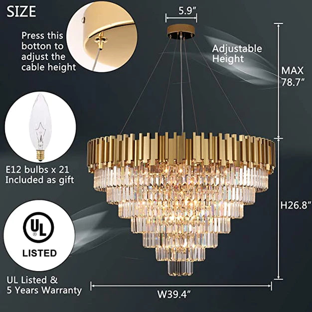 Rylight Light Luxury Large Round/Oval Multi-tiered Crystal Chandelier