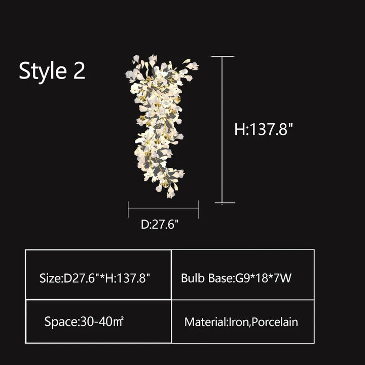 Rylight Oversized Creatieve Mode Ginkgo Bladeren Keramische Porseleinen Kroonluchter