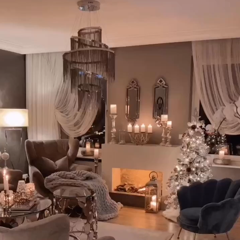 ثريا شرابة معدنية مكونة من 5 حلقات من Rylight بلمسة نهائية من الكروم