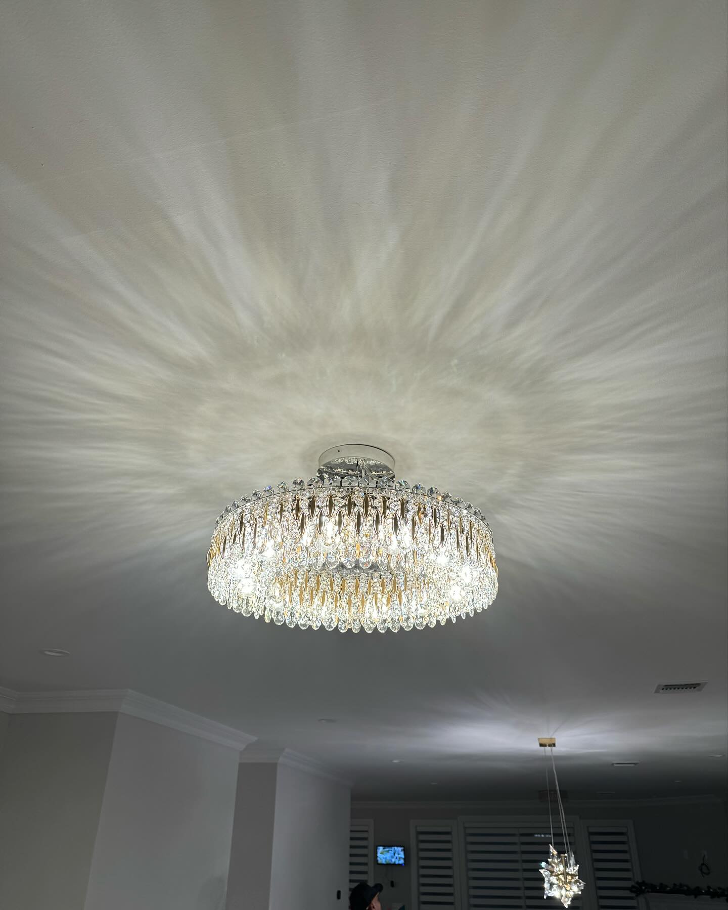 Rylight 1-Tier Round Crystal Beads Drum Chandelier