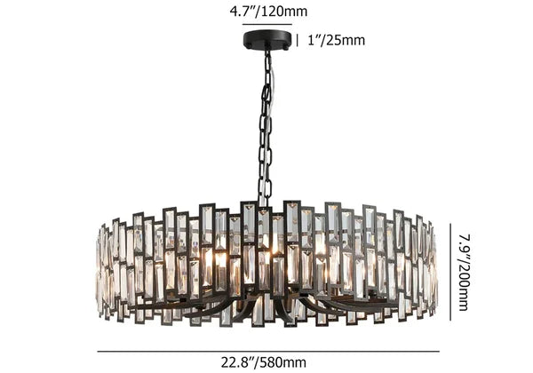 Rylight Modern Style Round Chandelier in Black Finish with Rectangle Crystals