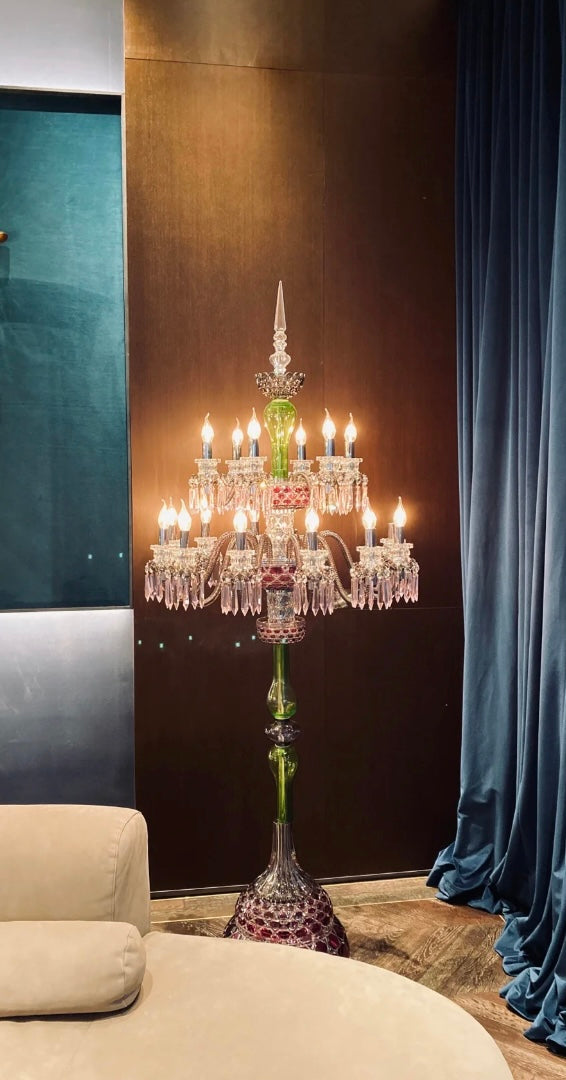 Luxe kleurrijke 18-lichts kristallen vloerlamp