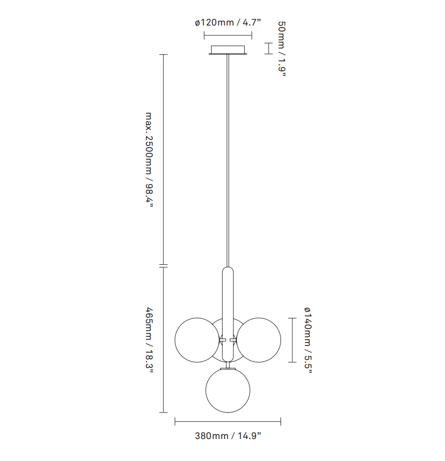 Rylight 1/3/6/13-Globes helder/wit glazen hangende kroonluchter