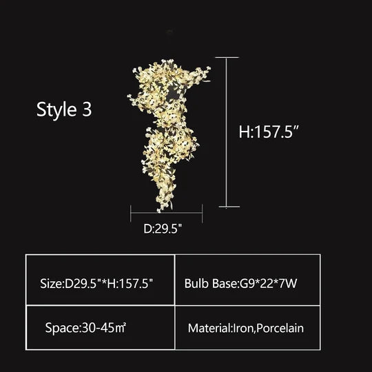 Rylight Oversized Creatieve Mode Ginkgo Bladeren Keramische Porseleinen Kroonluchter
