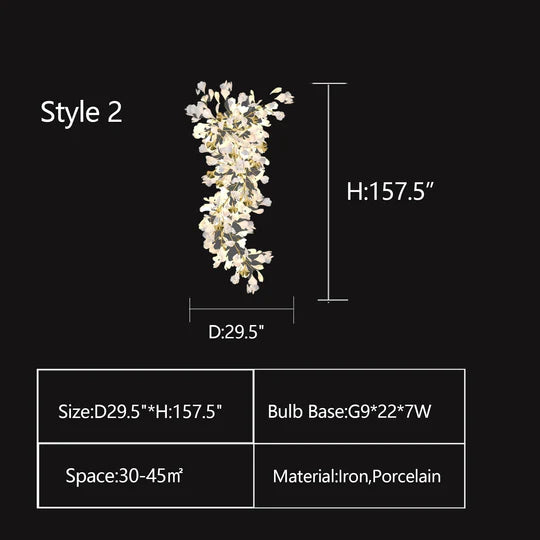 Rylight Oversized Creatieve Mode Ginkgo Bladeren Keramische Porseleinen Kroonluchter