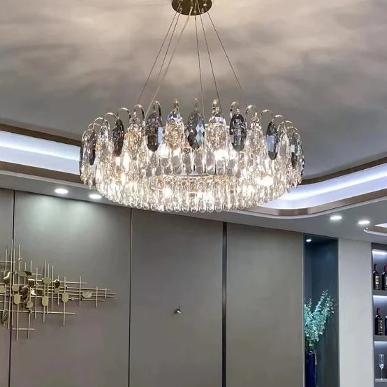 Rylight Round/Oval Crystal Chandelier in Brass/Silver Finish