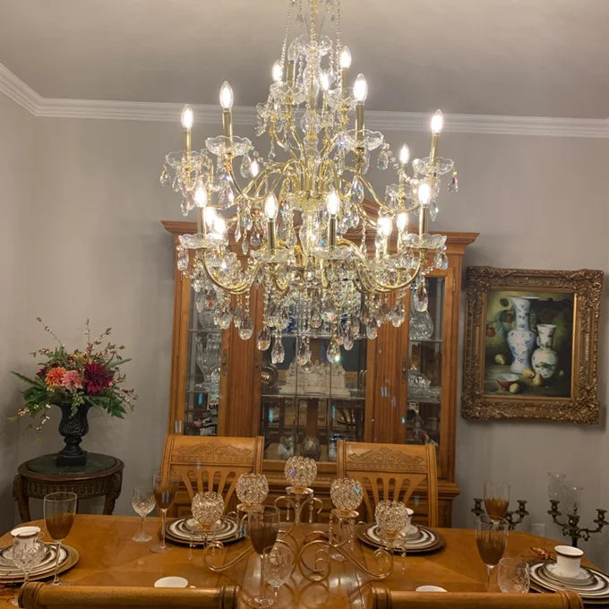 Rylight 3-Tier&24-Lights Luxury Crystal Candle Chandelier