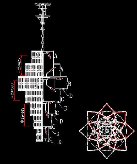 Rylight Multi-Tier Extra Large Plaza Hexagram Crystal Chandelier