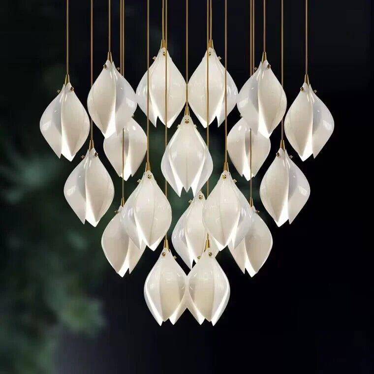 Rylight 3/9/18/32/36/70-Light Nordic Magnolia Flower Ceramics Pendant Long Chandelier