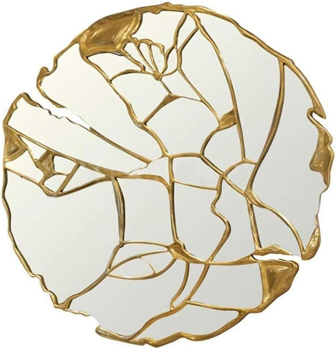 Rylight Round Metal Vine Wall Mirror in Gold Finish