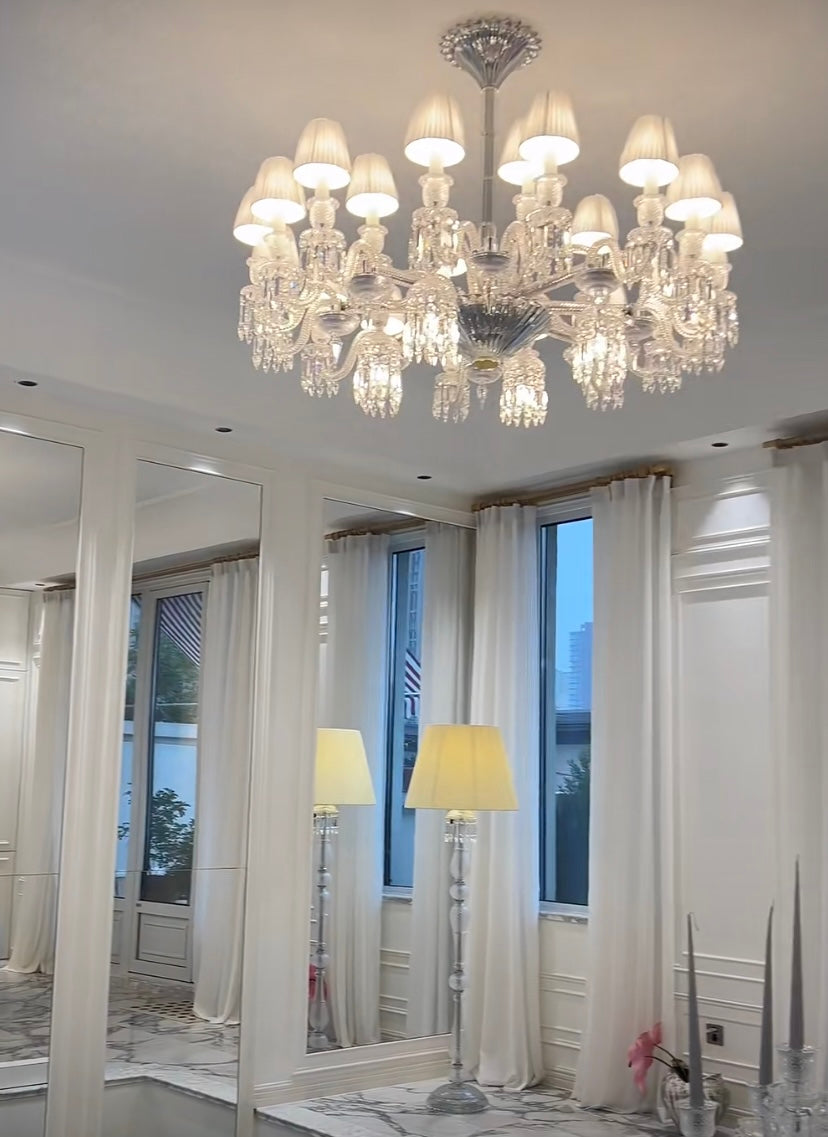 Elegante kristallen kroonluchter plafondlamp voor woonkamer eetkamer stoffen lampenkap