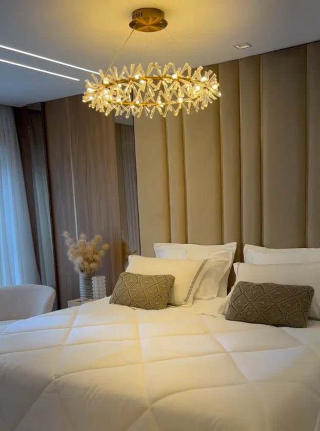 Rylight 1/2-Ring Round/Linear Frozen Ice Crystal Chandelier