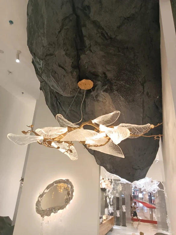 Rylight Flush Mount/Round/Linear Bionic Resin Leaves Chandelier