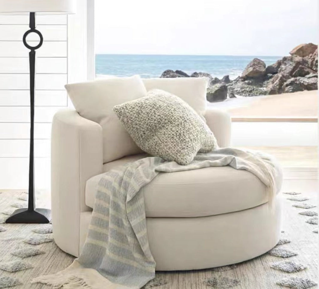 Italian Nordic Light Luxury Velvet Circular Rotatable Sofa Chair For Living Room/Bedroom