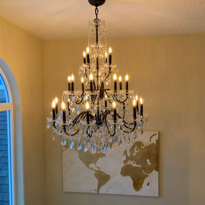 Rylight 3-Tier&24-Lights Luxury Crystal Candle Chandelier