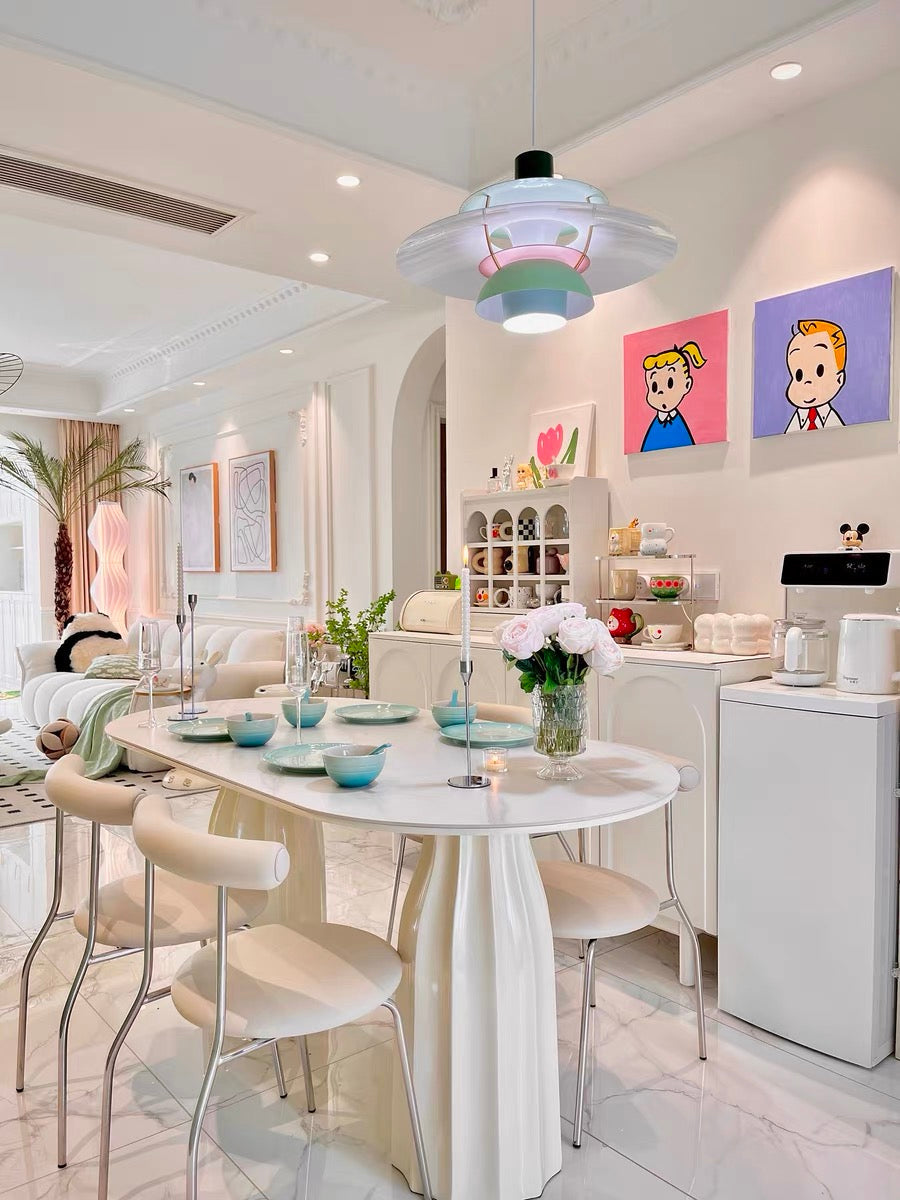 طاولة طعام رايلايت الفرنسية الكريمية ذات التصميم البيضاوي/الدائري