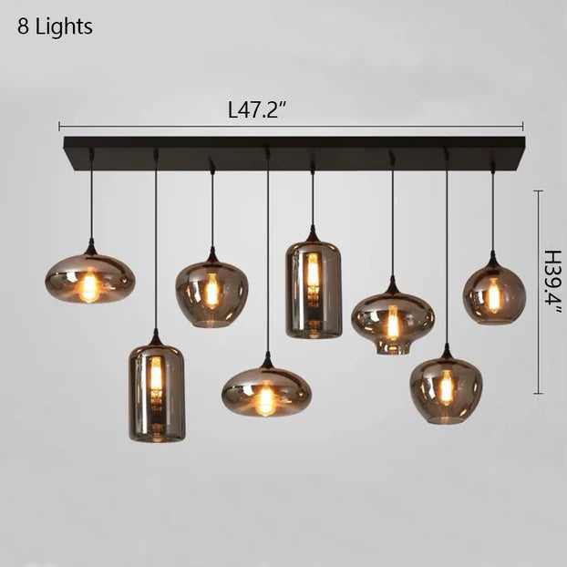 Rylight 6/8/10/12-lichts rookgrijs/amberkleurige glazen kroonluchter