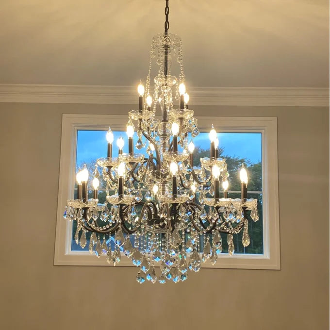 Rylight 3-Tier&24-Lights Luxury Crystal Candle Chandelier